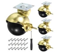 sourcing map Lot de 4 roulettes pivotantes de 5,1 cm avec frein/plaque supérieure pivotante/vis autotaraudeuses/tournevis pour meubles (doré)