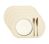 sourcing map Lot de 4 sets de table ovales en silicone, 39,1 x 26,4 cm, antidérapants, lavables, résistants à la chaleur, imperméables avec bord haut pour protection de table, cuisine, bureau, blanc