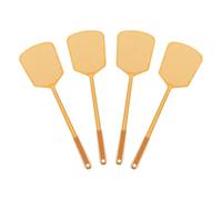 sourcing map Lot de 4 tapettes à mouches manuelles en plastique robuste à long manche pour la maison, l'intérieur et l'extérieur, doré 15 x 12,4 cm