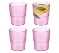 sourcing map Lot de 4 verres à eau réutilisables en acrylique transparent, texture mate, incassables, empilables pour eau, jus, bière, cocktail, whisky - Rose