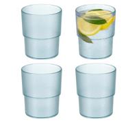 sourcing map Lot de 4 verres à eau réutilisables en acrylique transparent, texture mate, incassables, empilables pour eau, jus, bière, cocktail, whisky - Bleu