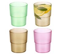 sourcing map Lot de 4 verres à eau réutilisables en acrylique transparent, texture mate, incassables, empilables pour eau, jus, bière, cocktail, whisky, rose/vert/champagne/marron