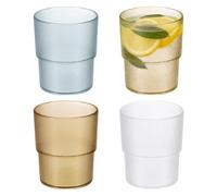 sourcing map Lot de 4 verres à eau réutilisables en acrylique transparent, texture mate, incassables, empilables pour eau, jus, bière, cocktail, whisky, transparent/champagne/bleu/marron