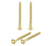 sourcing map Lot de 4 vis en laiton M5 x 60 mm à tête ronde auto-taraudeuses à bois pour le travail du bois, la réparation de meubles, cadre photo, cloison sèche, appareils ménagers, doré