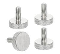 sourcing map Lot de 4 vis moletées M5 x 10 mm, vis moletées à tête plate en acier inoxydable 304, boulons à tête moletée métrique, boutons de serrage, 16 mm de diamètre