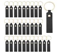 sourcing map Lot de 40 porte-clés vierges en cuir synthétique avec porte-clés pour fournitures de bricolage, cadeaux (noir, 9,4 x 1,8 cm)