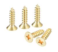 sourcing map Lot de 40 vis à bois en laiton M4 x 16 mm Phillips à tête plate auto-taraudeuse pour charnières de porte, meubles en bois, appareils ménagers