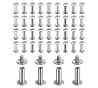 sourcing map Lot de 40 vis Chicago M2 x 10 mm de longueur 5 mm en métal Phillips clous rivets rivets de liaison vis pour bricolage, ceinture en cuir, sac, loisirs créatifs, reliure, argent