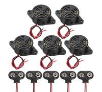 sourcing map Lot de 5 alarmes piézoélectriques DC3-24 V 100 dB 3100 Hz avec connecteur de batterie de type T 9 V pour moto, golf, voiture, voiture, voiture, noir