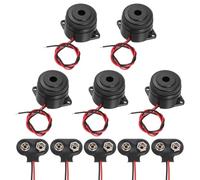 sourcing map Lot de 5 alarmes piézoélectriques DC3-24 V 100 dB 3500 Hz avec connecteur de batterie de type T de 9 V pour moto, golf, voiture, voiture, voiture, etc. Noir