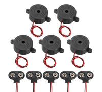 sourcing map Lot de 5 alarmes piézoélectriques DC3-24 V 90 dB 2800 Hz avec connecteur de batterie de type T 9 V pour moto, golf, voiture, voiture, voiture, noir