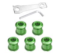 sourcing map Lot de 5 boulons à double chaîne M8 en alliage d'aluminium pour pédalier de vélo avec clés à molette pour vélo de route, VTT, vert