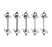 sourcing map Lot de 5 boulons filetés à double extrémité M8 x 100 mm en acier inoxydable 304 avec écrous, rondelles plates carrées et rondelles à ressort pour l'entretien de la maison, argenté