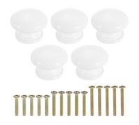 sourcing map Lot de 5 boutons de tiroir ronds en bois de 3,8 cm - Boutons d'armoire ronds en forme de champignon avec vis pour meubles, tiroirs, commodes, armoires, armoires - Blanc