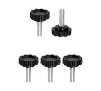 sourcing map Lot de 5 boutons moletés M6 x 20 mm, filetage mâle métrique en acier au carbone, vis de serrage à la main, boulons filetés pour travail du bois, noir