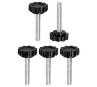 sourcing map Lot de 5 boutons moletés M6 x 35 mm Filetage mâle métrique en acier carbone Vis de serrage à la main Vis à goujons filetés pour travail du bois Jigs, noir