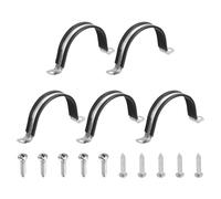 sourcing map Lot de 5 colliers de serrage de 69 mm, en acier inoxydable 304 avec revêtement en caoutchouc isolé, sangle de tuyau avec vis autotaraudeuses pour installation de fil de tube, noir