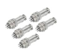 sourcing map Lot de 5 connecteurs d'aviation GX16 à 9 broches 250 V 15 A 16 mm en métal avec prise mâle femelle pour remorques, drones, équipements industriels, argent