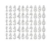 sourcing map Lot de 5 lots de 50 pendentifs en alliage métallique en forme de chiffre de 0 à 9 pour loisirs créatifs, bracelets, colliers, bracelets, bijoux personnalisés, argent