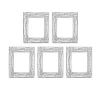 sourcing map Lot de 5 mini cadres photo rectangulaires en résine vintage - Accessoires de présentation de bijoux pour décoration de mariage - Argenté - 3,8 x 3,1 cm