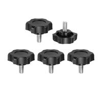 sourcing map Lot de 5 poignées de serrage en forme d'étoile M6 x 12 mm Filetage mâle métrique en acier au carbone Vis de serrage filetées pour travail du bois, noir