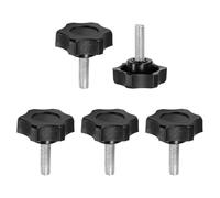 sourcing map Lot de 5 poignées de serrage en forme d'étoile M6 x 20 mm Filetage mâle métrique en acier au carbone Vis de serrage filetées pour travail du bois, noir