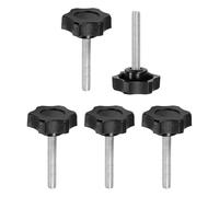 sourcing map Lot de 5 poignées de serrage en forme d'étoile M6 x 35 mm Filetage mâle métrique en acier au carbone Vis de serrage filetées pour travail du bois, noir