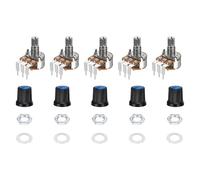 sourcing map Lot de 5 potentiomètres rotatifs WH148 B500K Ohm avec interrupteur, encodeur rotatif à 3 broches avec bouton poussoir et variateur d'intensité AG3 bleu et écrous, rondelles pour guitare