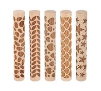 sourcing map Lot de 5 rouleaux à pâte à modeler en bois de 10,2 cm avec motif étoile - Outils de poterie - Rouleaux de texture de grain de bois pour argile - Pâte à modeler