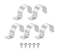 sourcing map Lot de 5 sangles de tuyau de 4,5 cm, collier de serrage à 1 trou en acier inoxydable 304, support en U robuste avec vis autotaraudeuses pour installation de tube, argenté