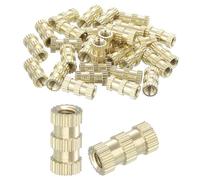 sourcing map Lot de 50 écrous moletés M3 x 10 mm (L) x 5 mm (OD) - Filetage en laiton - Inserts filetés femelles en laiton - Écrous d'encastrement à chaud