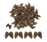 sourcing map Lot de 50 mini nœuds en ruban satiné de 2,5 cm pour loisirs créatifs, couture, mariage, anniversaire, emballage cadeau, marron
