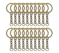 sourcing map Lot de 50 porte-clés fendus avec chaîne en vrac et anneaux ouverts pour travaux manuels, porte-clés ronds en métal pour bricolage, fabrication de bijoux, bronze