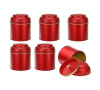 sourcing map Lot de 6 boîtes à thé avec couvercles doubles hermétiques, 236,8 g, petites boîtes rondes de cuisine pour thé, café, bonbons, épices, rouge