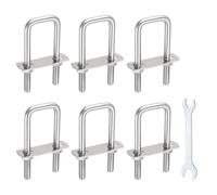 sourcing map Lot de 6 boulons en U carrés M8, 31 mm de largeur intérieure de 90 mm de long, boulons de serrage en U en acier inoxydable 304 avec écrous, plaques et clé pour remorque, ski, bateau
