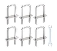 sourcing map Lot de 6 boulons en U carrés M8, 32 mm de largeur intérieure de 75 mm de long, boulons de serrage en U en acier inoxydable 304 avec écrous, plaques et clé pour remorque, ski, bateau
