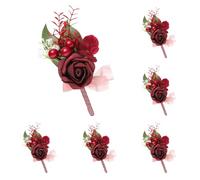 sourcing map Lot de 6 boutonnières rouges foncées pour homme, boutonnières, fleurs artificielles avec épingles pour mariée, marié, cérémonie de mariage, anniversaire, fête formelle
