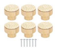 sourcing map Lot de 6 boutons de commode en rotin tressé, faits à la main, ronds en bois de hêtre avec vis pour meubles, armoire, placard, 3,5 cm, blanc