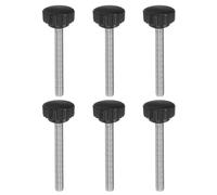 sourcing map Lot de 6 boutons de serrage moletés M8 x 70 mm Filetage mâle métrique 28 mm Tête en plastique mat Tige en acier inoxydable 304 filetée à la main Poignée à vis moletée Noir