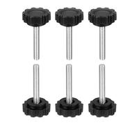 sourcing map Lot de 6 boutons moletés M5 x 30 mm (pas de 0,8 mm) - Filetage mâle - En acier au carbone - Vis de serrage filetées pour travail du bois - Noir