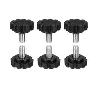 sourcing map Lot de 6 boutons moletés M6 x 10 mm (pas de 1 mm) - Filetage mâle - En acier au carbone - Vis de serrage filetées pour travail du bois - Noir