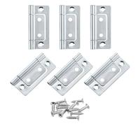 sourcing map Lot de 6 charnières de porte 5,1 x 2,5 cm, sans mortaise, sans bruit, charnières de porte à deux volets, placage pour armoire, meubles, fenêtre, armoire avec vis, zinc blanc