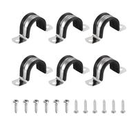 sourcing map Lot de 6 colliers de serrage de 30 mm, en acier inoxydable 304 avec revêtement en caoutchouc isolé, sangle de tuyau avec vis M4 x 20 mm pour installation de tuyau, noir