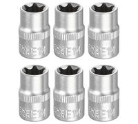 sourcing map Lot de 6 douilles E-Torx 3/8" E14 - Douille métrique en étoile de 3 cm de long - Manchon Torx externe peu profond en alliage d'acier chromé 35 K - Manchon cannelé à 6 points pour