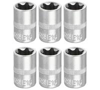sourcing map Lot de 6 douilles E-Torx 3/8" E16 - Douille métrique en forme d'étoile - 3 cm de long - Manchon Torx externe peu profond en alliage d'acier chromé 35 K - Manchon cannelé à 6 points pour