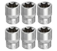 sourcing map Lot de 6 douilles E-Torx 3/8" E20 - Douille métrique en étoile de 3 cm de long - Manchon Torx externe peu profond en alliage d'acier chromé 35 K - Manchon cannelé à 6 points pour