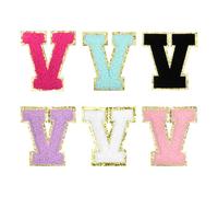 sourcing map Lot de 6 écussons brodés en chenille - Lettres de l'alphabet V - À repasser ou à coudre - Pour réparation de vêtements, jeans, chaussures, chapeaux - Multicolore - 8,4 cm