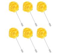 sourcing map Lot de 6 épingles à revers en forme de rose pour homme, broche en soie pour marié, affaires, mariage, costume, accessoires de tenue, jaune