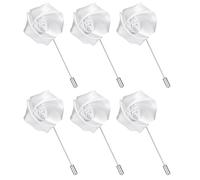 sourcing map Lot de 6 épingles à revers en forme de rose pour homme, broche en soie pour marié, affaires, costume de mariage, accessoires de tenue, blanc pur