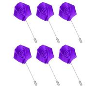 sourcing map Lot de 6 épingles à revers en forme de rose pour homme, broche en soie pour marié, affaires, costume de mariage, accessoires de tenue, violet foncé
